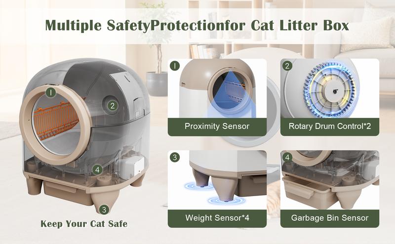 Warcat Smart Low-Noise Auto-Cleaning Litter Box 90L Self Cleaning Cat Litter Box APP-Controlled via 2.4G WiFi with 10 Smart Sensors, Safety Protection, Easy Maintenance, Easy Setup & Clean TikTokShopBlackFriday