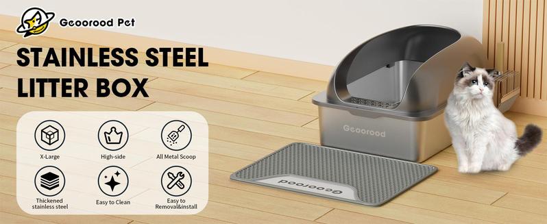 【Geoorood】Geoorood XXL Cat Litter Box Stainless Steel 20L with Lid, XL Large Metal Litter Box High Sided Design,Anti-Urine Leakage, Include Cat Mat & Litter Scoop, NeverAbsorbsOdors, EasyCleaning, Non-Sticky#TikTokShopBlackFriday&CyberMonday 【Geoorood】Geoorood XXL Cat Litter Box Stainless Steel 20L with Lid, XL Large Metal Litter Box High Sided Design,Anti-Urine Leakage, Include Cat Mat & Litter Scoop, NeverAbsorbsOdors, EasyCleaning, Non-Sticky#TikTokShopBlackFriday&CyberMonday