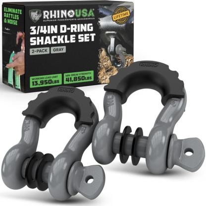 Rhino USA D Ring Shackles (2-Pack) - 41,850lb Break Strength – Heavy Duty 3/4" Clevis Shackle with 7/8 Pin for Towing & Off-Road Use - Pairs with Tow Strap for Vehicle Recovery