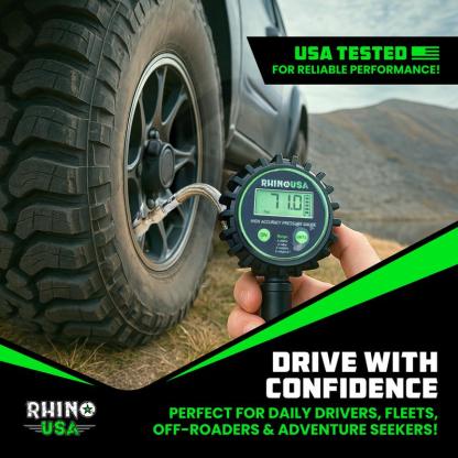 Rhino USA Digital Tire Pressure Gauge with Inflator (0-200 PSI) - Heavy Duty Air Chuck and Compressor Accessories ANSI Grade B40.1 Accuracy Pump Performance