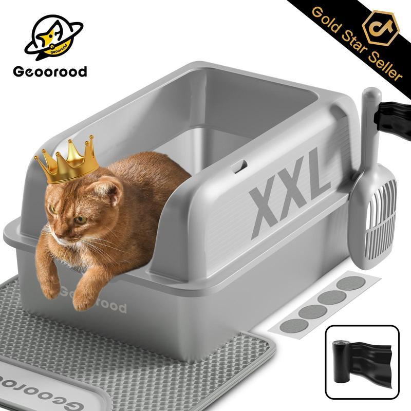 【Geoorood】Geoorood XXL Cat Litter Box Stainless Steel 20L with Lid,  XL Large Metal Litter Box High Sided Design,Anti-Urine Leakage, Include Cat Mat & Litter Scoop, NeverAbsorbsOdors, EasyCleaning, Non-Sticky#TikTokShopBlackFriday&CyberMonday