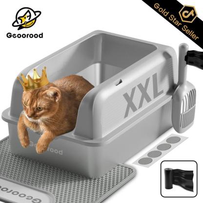 【Geoorood】Geoorood XXL Cat Litter Box Stainless Steel 20L with Lid,  XL Large Metal Litter Box High Sided Design,Anti-Urine Leakage, Include Cat Mat & Litter Scoop, NeverAbsorbsOdors, EasyCleaning, Non-Sticky#TikTokShopBlackFriday&CyberMonday