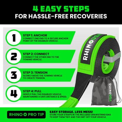Rhino USA Recovery Tow Strap (3" x 20') 31,518lb Break Strength - Heavy Duty Emergency Recovery Strap Tow Rope for Offroad 4x4 Use for Truck, UTV, ATV Car Accessories