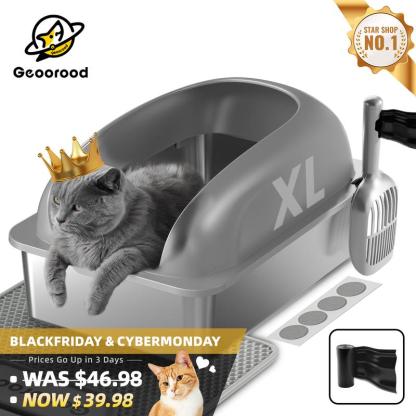【Geoorood】Geoorood XXL Cat Litter Box Stainless Steel 20L with Lid,  XL Large Metal Litter Box High Sided Design,Anti-Urine Leakage, Include Cat Mat & Litter Scoop, NeverAbsorbsOdors, EasyCleaning, Non-Sticky#TikTokShopBlackFriday&CyberMonday