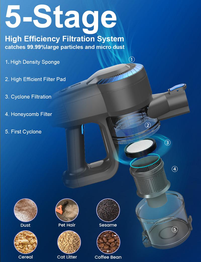 [TikTokShopBlackFriday] Devoac Cordless Vacuum Cleaner,Ultra-Lightweight Stick Cleaner with 2200mAh Battery, Up to 40 mins Runtime - Powerful Stick vacuums for Home & Car Cleaning