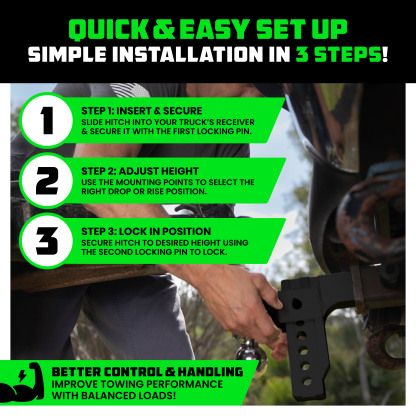 Rhino USA Adjustable Trailer Hitch (2.5-Inch Receiver) - Heavy Duty Aluminum Tow Hitches with 6-Inch Drop/Rise for Truck (18,500 LBS GTW)