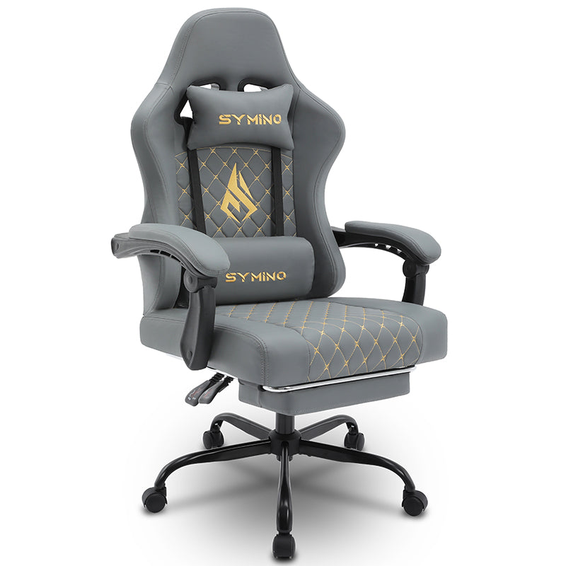 Fauteuil gaming SYMINO AM-Ergonomic en cuir PU style racing - Confortable et réglable, gris