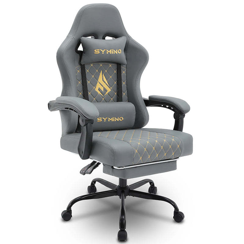 SYMINO AM-Ergonomic PU Leather Racing Style Gaming Chair - Comfortable and Adjustable, Grey