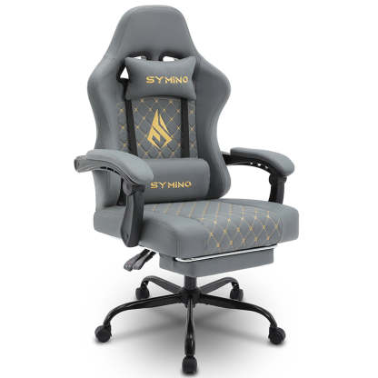 Fauteuil gaming SYMINO AM-Ergonomic en cuir PU style racing - Confortable et réglable, gris