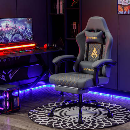 Fauteuil gaming SYMINO AM-Ergonomic en cuir PU style racing - Confortable et réglable, gris