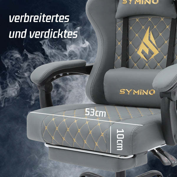 Fauteuil gaming SYMINO AM-Ergonomic en cuir PU style racing - Confortable et réglable, gris