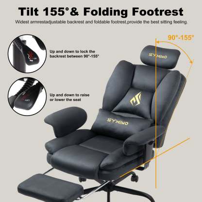 Fauteuil de jeu SYMINO, canapé ergonomique avec revêtement en fausse fourrure Meow Love, gris