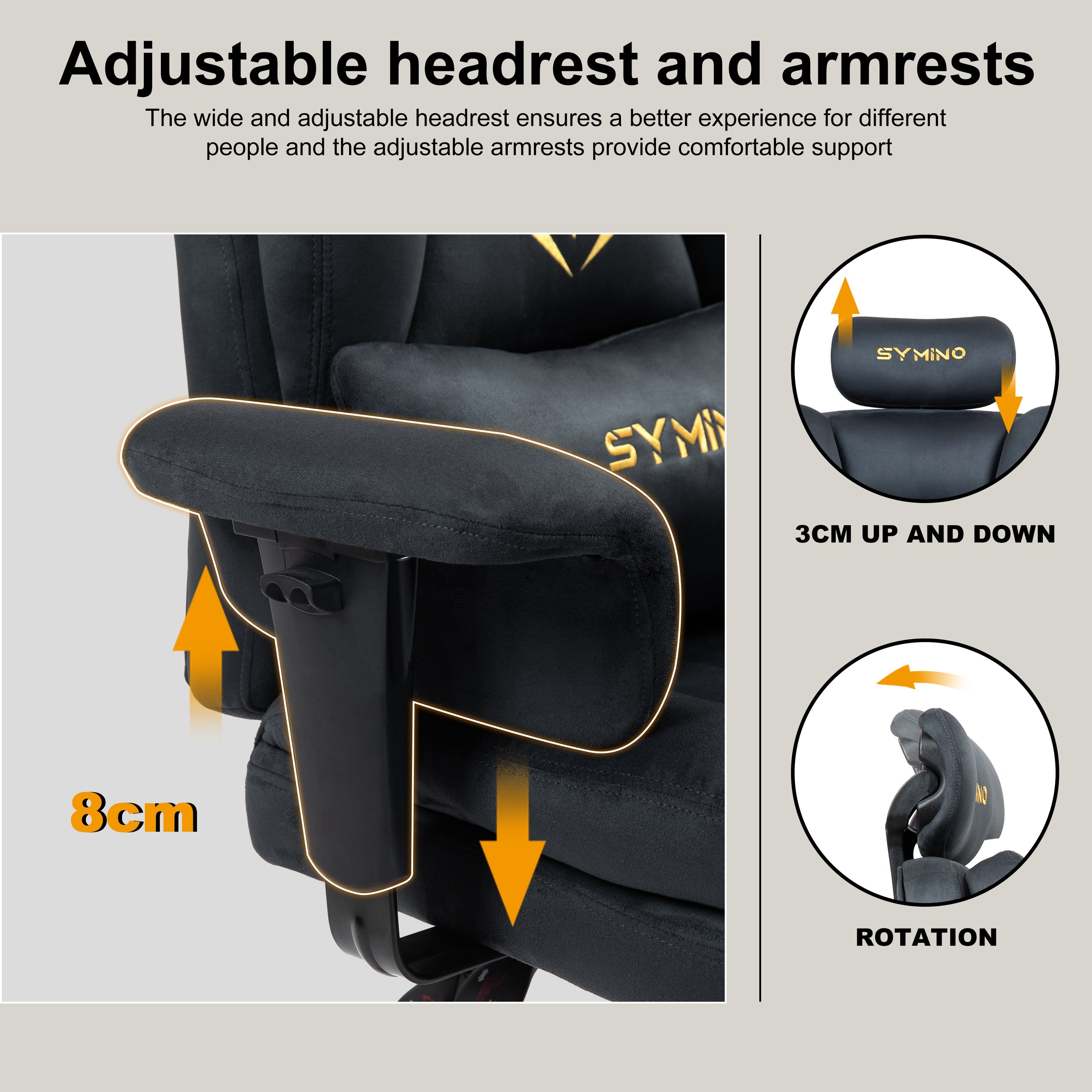 Fauteuil de jeu SYMINO, canapé ergonomique avec revêtement en fausse fourrure Meow Love, gris