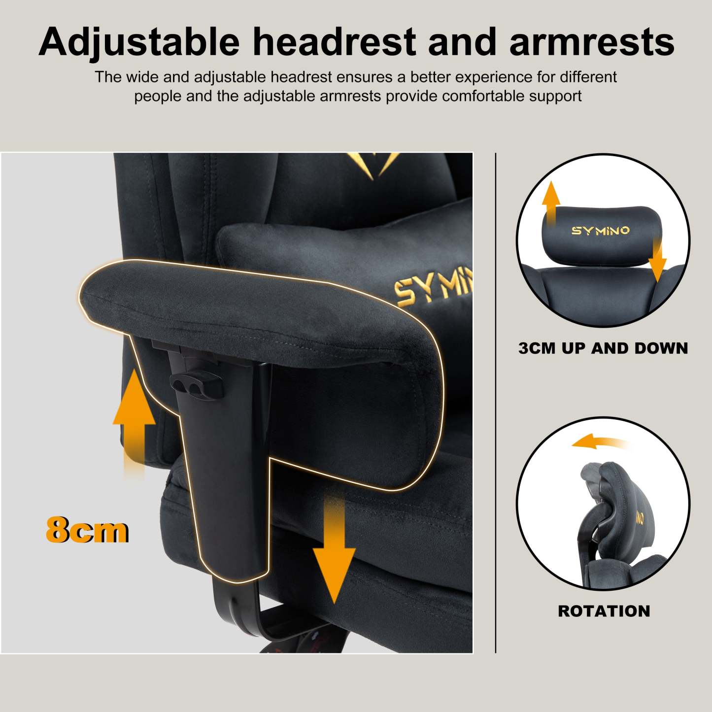 Fauteuil de jeu SYMINO, canapé ergonomique avec revêtement en fausse fourrure Meow Love, gris