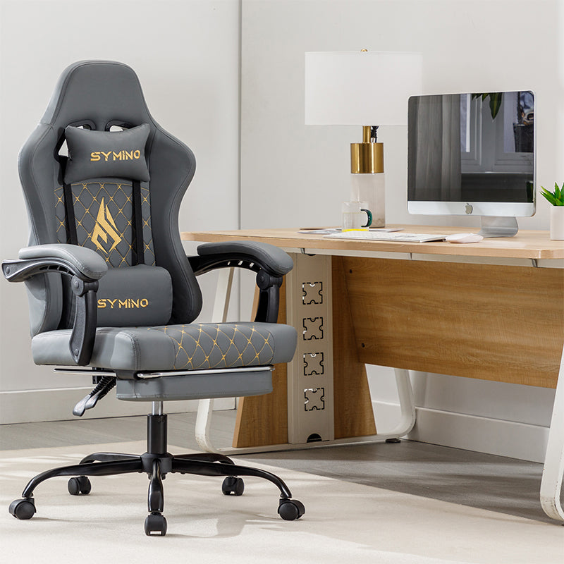 Fauteuil gaming SYMINO AM-Ergonomic en cuir PU style racing - Confortable et réglable, gris