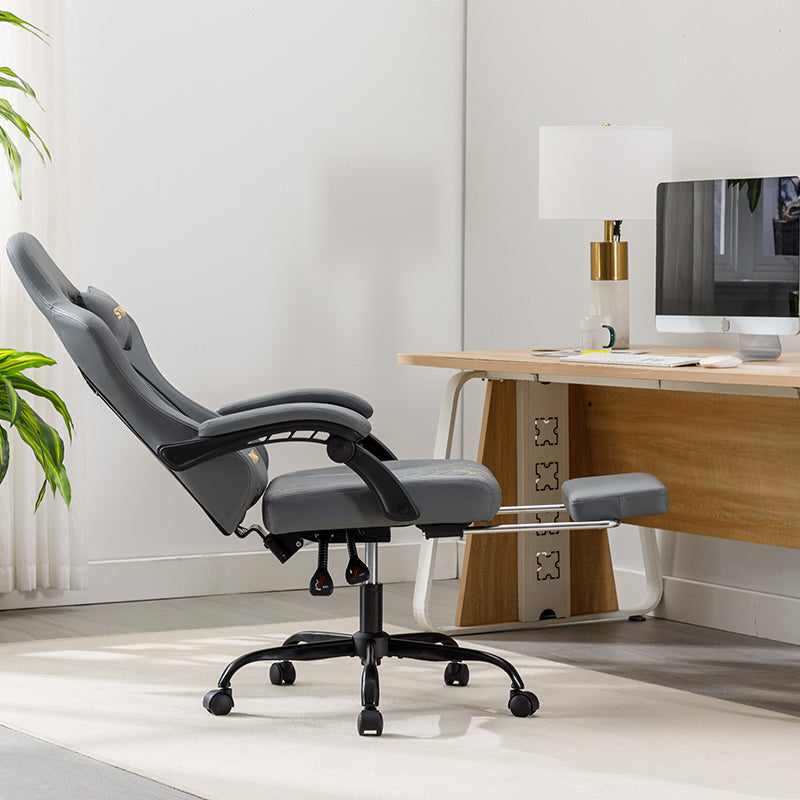 Fauteuil gaming SYMINO AM-Ergonomic en cuir PU style racing - Confortable et réglable, gris