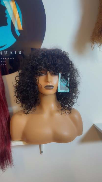Perruque cheveux vierges -Ruth bouclés avec frange sans colle