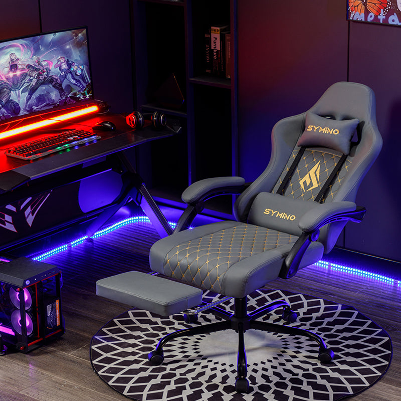 Fauteuil gaming SYMINO AM-Ergonomic en cuir PU style racing - Confortable et réglable, gris