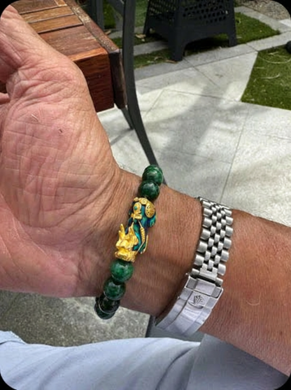 Fortune-Bringing PiXiu Jade Bracelet - Dynasty Jade Treasure · Hetian Jade/Falcon’s Eye, attracts wealth and brings good luck.
