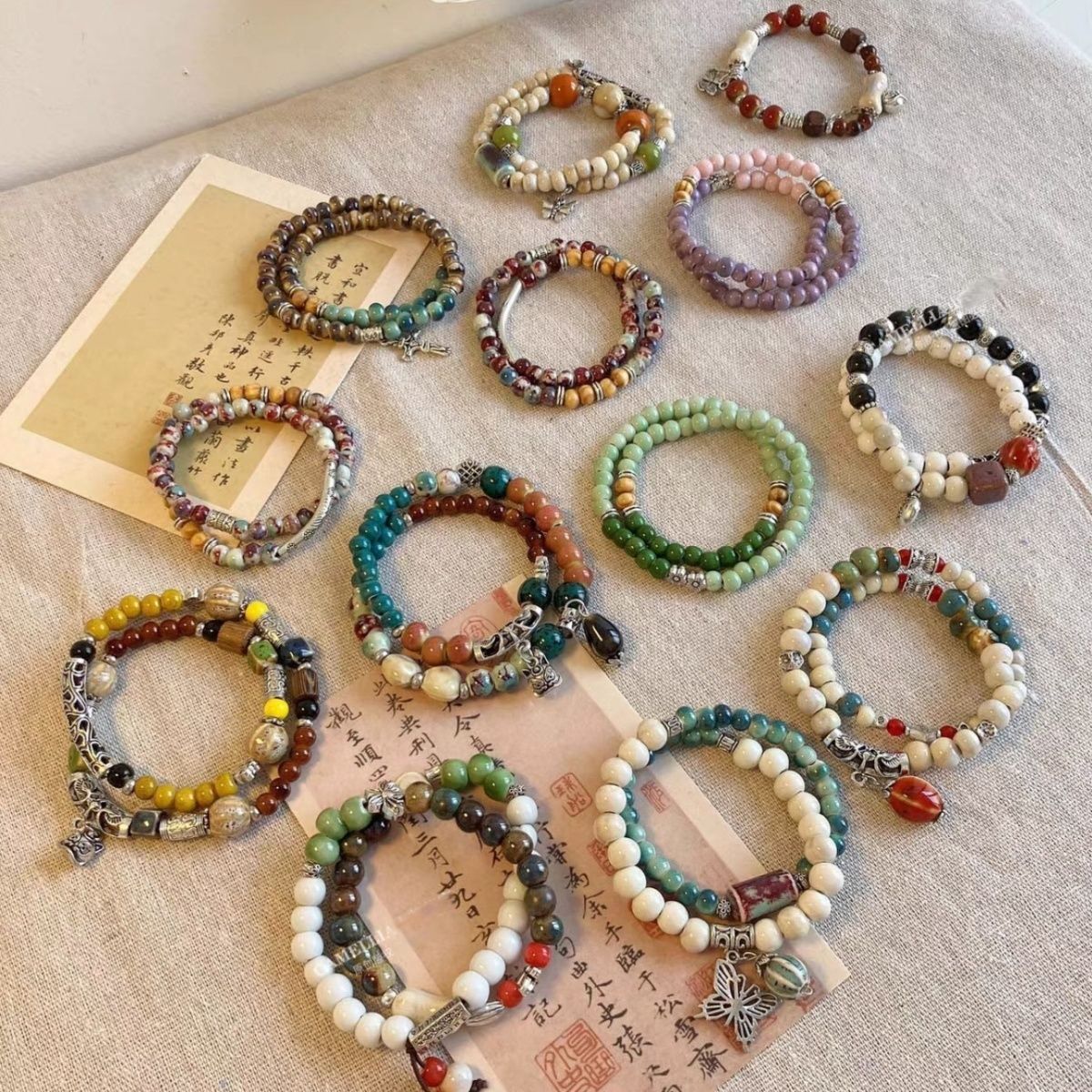 New Chinese Style Ceramic Bracelet Women's Original Design High-End Beaded Bracelet Ethnic Style National Trend Retro Clear Water Jewelry Crafted from a Millennium-Old Ancient Temple-WiAuGem