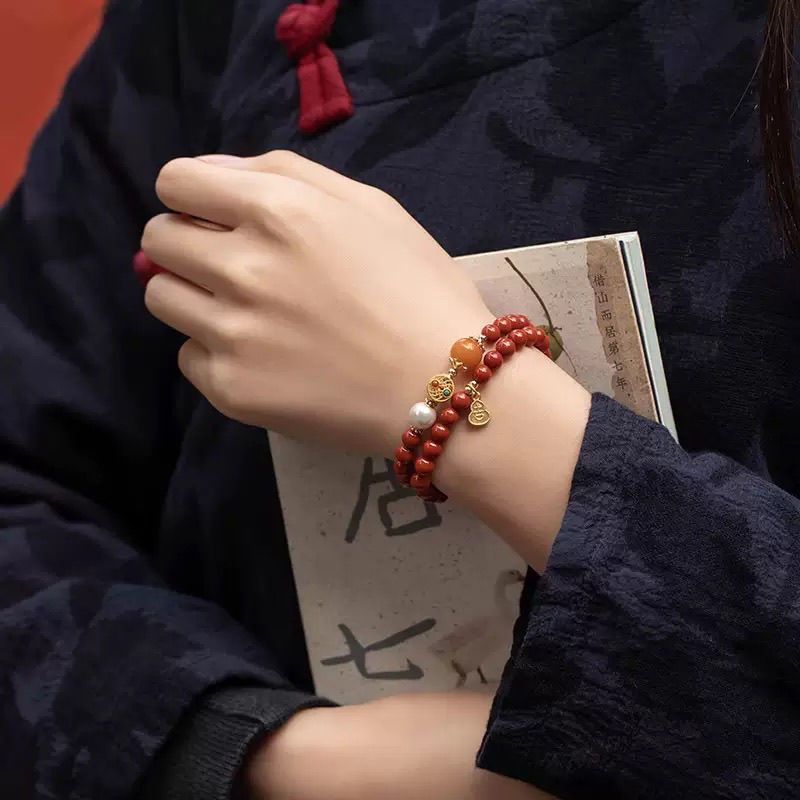 Original Natural South Red Agate Bracelet Women's Antique Multi-Circle Red Auspicious Bracelet Bracelet Women's Jewelry——Handmade from a Millennium Old Templer-WiAuGem