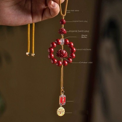 Lotus Ping An Car Hanging Cinnabar Red Sand Imperial Sand High-end Car Ping An Car Hanging Benmingnian Car Hanging New for Men and Women-WiAuGem