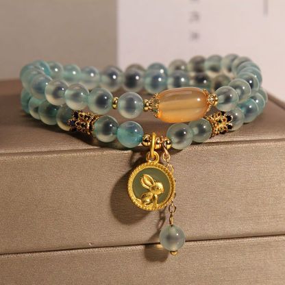 Sugar Heart Blue Agate Double-Layer Bracelet Women's Unique Design Light Luxury Retro Rabbit Multi-Strand Bracelet From a Millennium-Old Ancient Temple-WiAuGem
