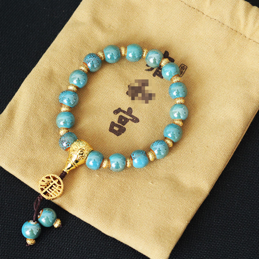 Beijing Scenic Temple with the Same Style Enamel Color All-Match Men and Women Couple Bracelet Handmade from the Thousand-Year-Old Temple-WiAuGem