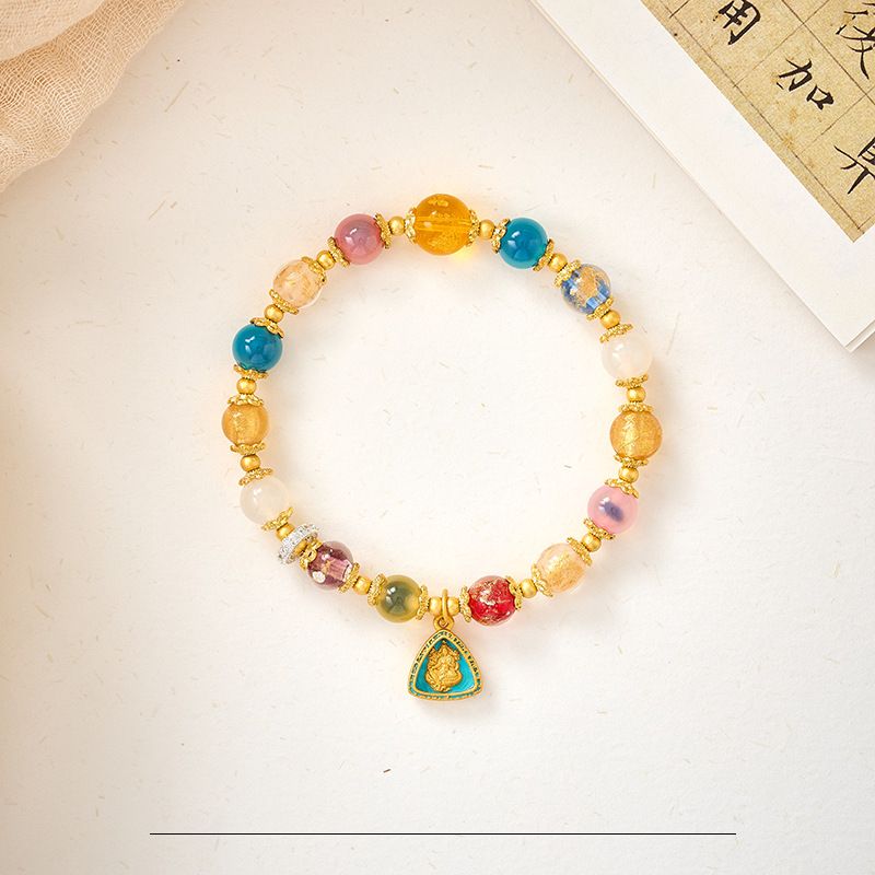 Natural Sugar Heart Agate "Yellow Fortune" Bracelet Incense Ash Porcelain Dopamine Vibe Beaded Bracelet Multi-Gem Jewelry for Luck & Wealth Crafted from a Millennium-Old Ancient Temple-WiAuGem