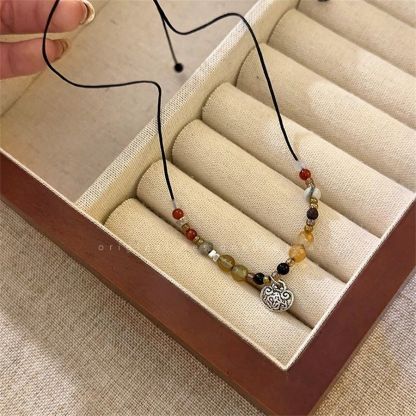 New Chinese Style Retro Lion Dance Beaded Butterfly Necklace Women's Fashion All-match Accessories Niche Design Clavicle Chain Pendant-WiAuGem