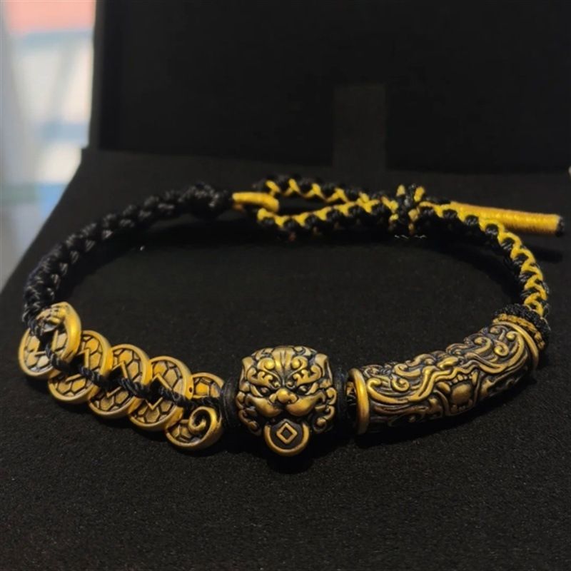 New Chinese Style Fortune Five Emperors Money High-Level Sense Old Brave Bracelet Domineering Gluttonous Transfer Beads Retro National Style Bracelet——Handmade from a Millennium Old Templer-WiAuGem