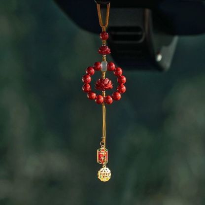 Lotus Ping An Car Hanging Cinnabar Red Sand Imperial Sand High-end Car Ping An Car Hanging Benmingnian Car Hanging New for Men and Women-WiAuGem