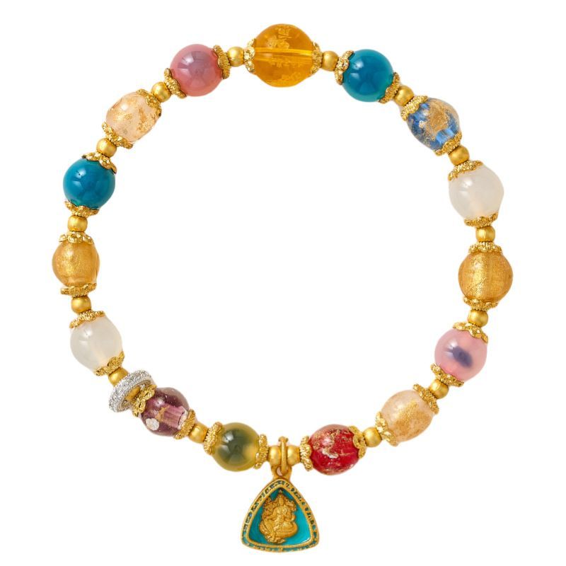 Natural Sugar Heart Agate "Yellow Fortune" Bracelet Incense Ash Porcelain Dopamine Vibe Beaded Bracelet Multi-Gem Jewelry for Luck & Wealth Crafted from a Millennium-Old Ancient Temple-WiAuGem