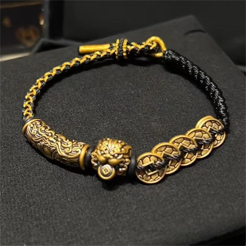 New Chinese Style Fortune Five Emperors Money High-Level Sense Old Brave Bracelet Domineering Gluttonous Transfer Beads Retro National Style Bracelet——Handmade from a Millennium Old Templer-WiAuGem