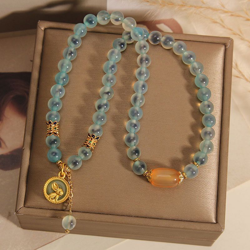 Sugar Heart Blue Agate Double-Layer Bracelet Women's Unique Design Light Luxury Retro Rabbit Multi-Strand Bracelet From a Millennium-Old Ancient Temple-WiAuGem