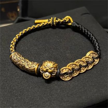 New Chinese Style Fortune Five Emperors Money High-Level Sense Old Brave Bracelet Domineering Gluttonous Transfer Beads Retro National Style Bracelet——Handmade from a Millennium Old Templer-WiAuGem