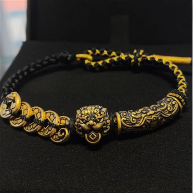 New Chinese Style Fortune Five Emperors Money High-Level Sense Old Brave Bracelet Domineering Gluttonous Transfer Beads Retro National Style Bracelet——Handmade from a Millennium Old Templer-WiAuGem