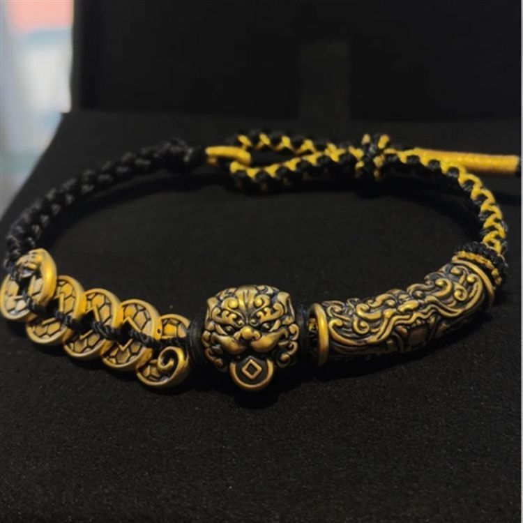 New Chinese Style Fortune Five Emperors Money High-Level Sense Old Brave Bracelet Domineering Gluttonous Transfer Beads Retro National Style Bracelet——Handmade from a Millennium Old Templer-WiAuGem