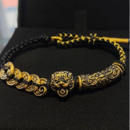 New Chinese Style Fortune Five Emperors Money High-Level Sense Old Brave Bracelet Domineering Gluttonous Transfer Beads Retro National Style Bracelet——Handmade from a Millennium Old Templer-WiAuGem