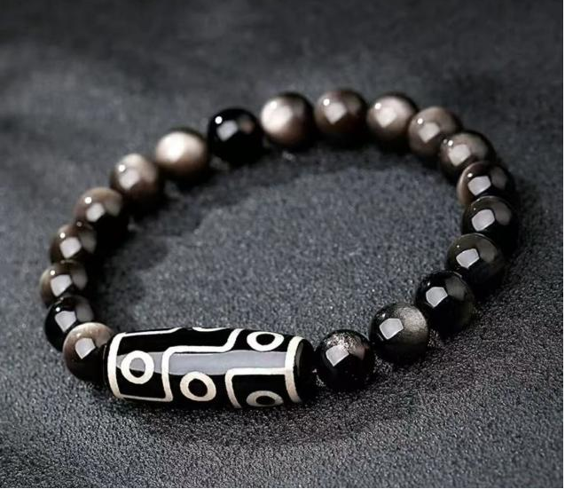 Natural Black Obsidian Nine-Eye Dzi Energy Bracelet-WiAuGem