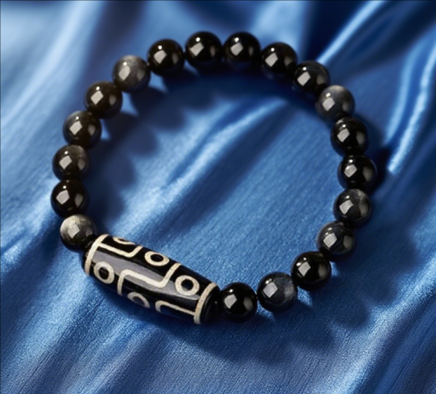 Natural Black Obsidian Nine-Eye Dzi Energy Bracelet-WiAuGem