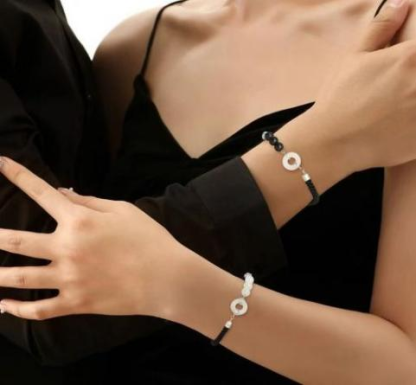 Black Onyx Beaded Safety Keeper Bracelet-WiAuGem