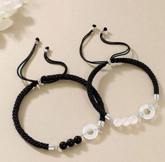 Black Onyx Beaded Safety Keeper Bracelet-WiAuGem