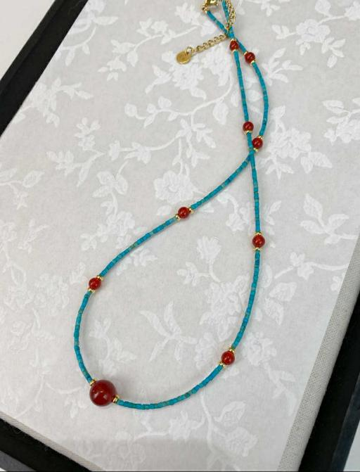 Natural turquoise and red agate necklace-WiAuGem