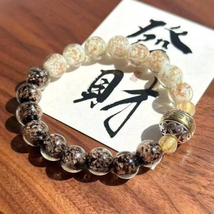 Luminous Gold-Foil Glass Luck Bracelet with Turning Beads-WiAuGem