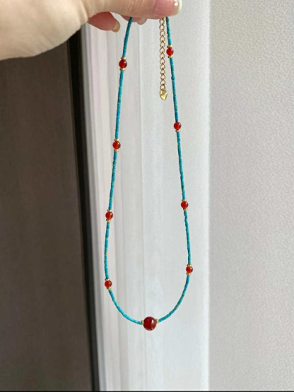 Natural turquoise and red agate necklace-WiAuGem