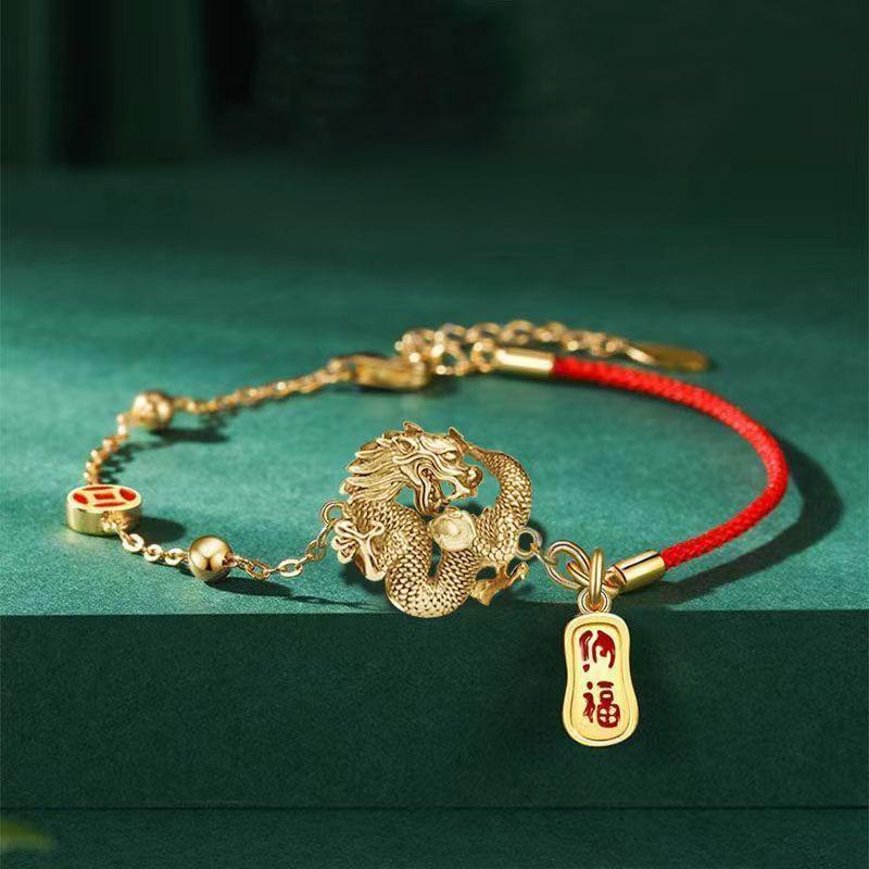 Chinese Style Explosive Red Rope Chinese Knot Handmade Woven Bracelet Female Dragon Year Benmingnian Lucky Hand Rope Gift——Handmade From The Millennium Temple-WiAuGem