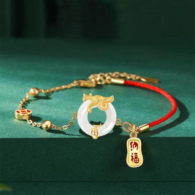 Chinese Style Explosive Red Rope Chinese Knot Handmade Woven Bracelet Female Dragon Year Benmingnian Lucky Hand Rope Gift——Handmade From The Millennium Temple-WiAuGem