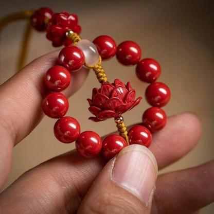 Lotus Ping An Car Hanging Cinnabar Red Sand Imperial Sand High-end Car Ping An Car Hanging Benmingnian Car Hanging New for Men and Women-WiAuGem