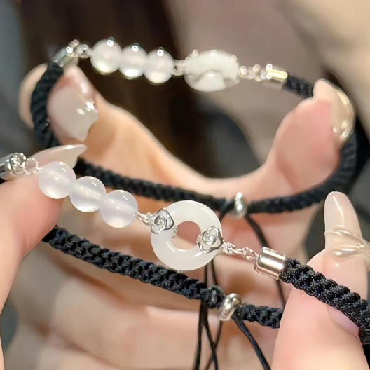 Black Onyx Beaded Safety Keeper Bracelet-WiAuGem